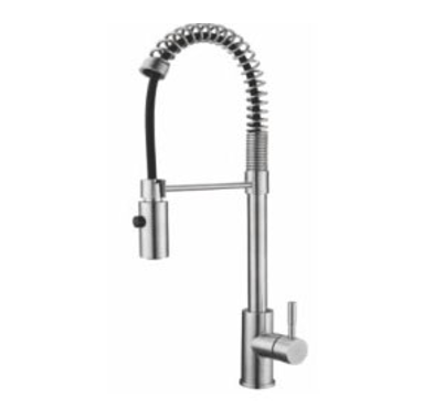 Kitchen spring pull-out mixer tap - hairline stainless steel