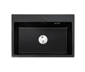 Top-mounted single sinks - quartz stone, black (680mm x 470mm) for sink cabinet 700mm or above