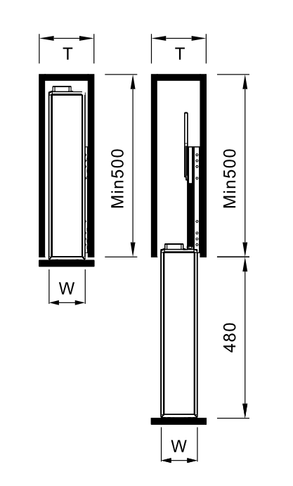 Kitchen base cabinet (200-250mm) pull-out, stainless steel, tempered glass