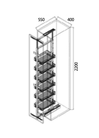 Kitchen tall pull-out cabinet (width 300 & 400mm, height 1700 - 2200) wire basket set